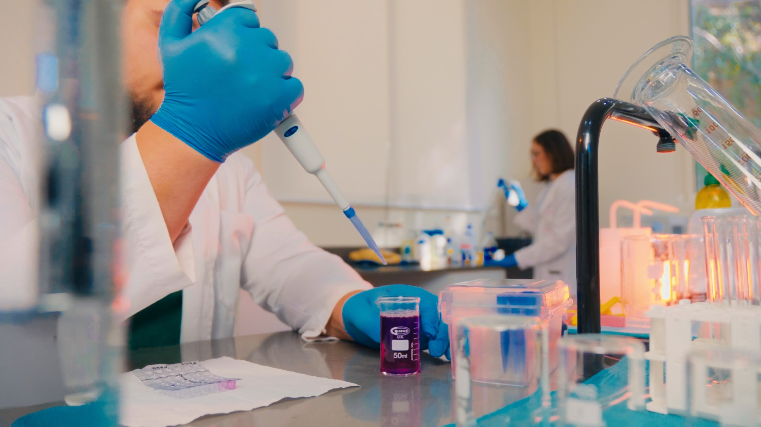 Close-up of pipetting work in the MEU Biology laboratory